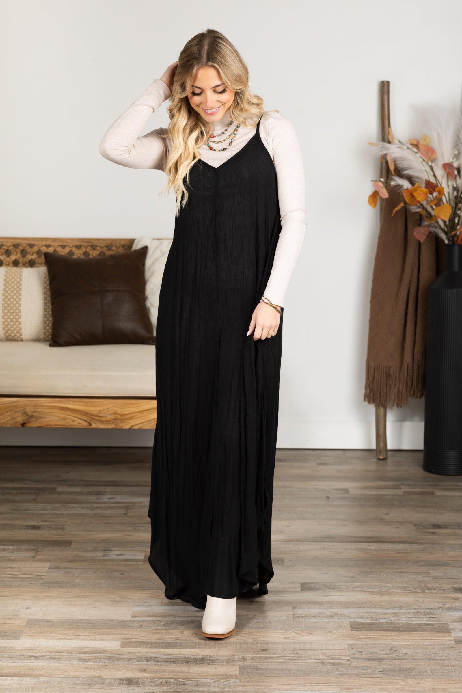 Black Woven Crinkle Maxi Dress Product Image