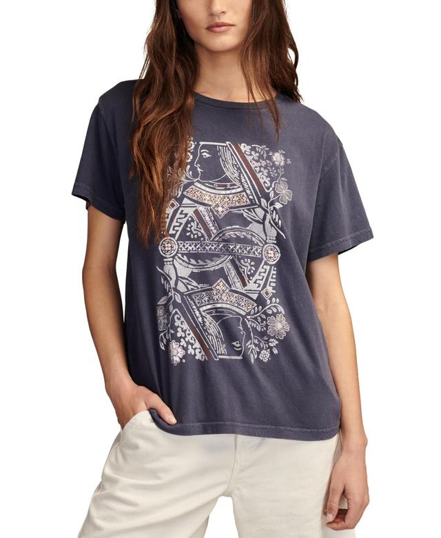 Lucky Brand Womens Floral Queen Graphic Print Cotton T-Shirt Product Image