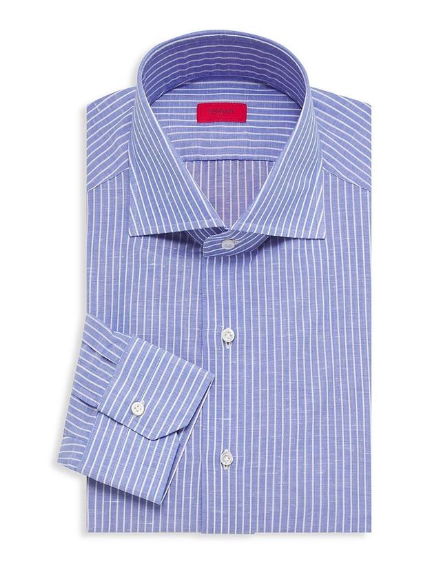 Mens Striped Linen-Blend Button-Up Dress Shirt Product Image