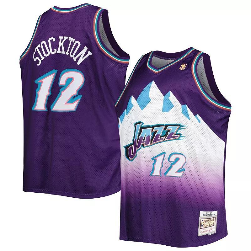 Mens Mitchell & Ness John Stockton Purple Utah Jazz Big & Tall Hardwood Classics 1996-97 Swingman Jersey Product Image