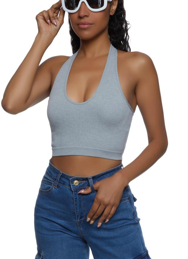 Womens Seamless Halter Neck Crop Top Product Image