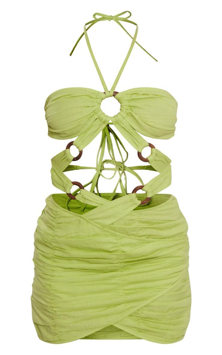 Lime Linen Look Extreme Cut Out Ring Detail Bodycon Dress Product Image