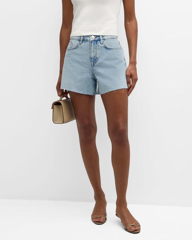 T-Long High Rise Cut-Off Denim Shorts Product Image