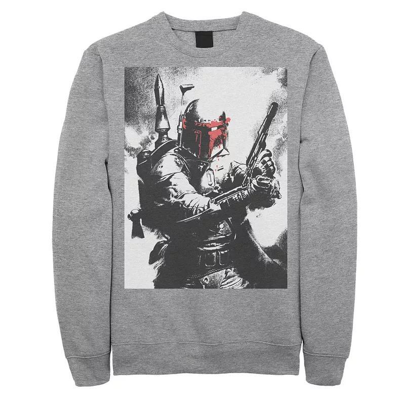 Mens Star Wars Boba Fett Faded Action Portrait Poster Sweatshirt Athletic Grey Product Image