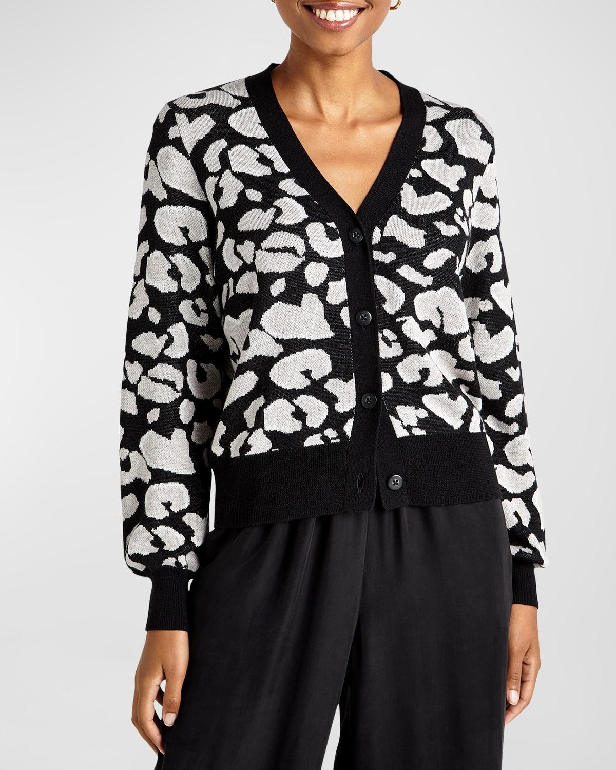 Short Leopard Jacquard Cardigan Product Image