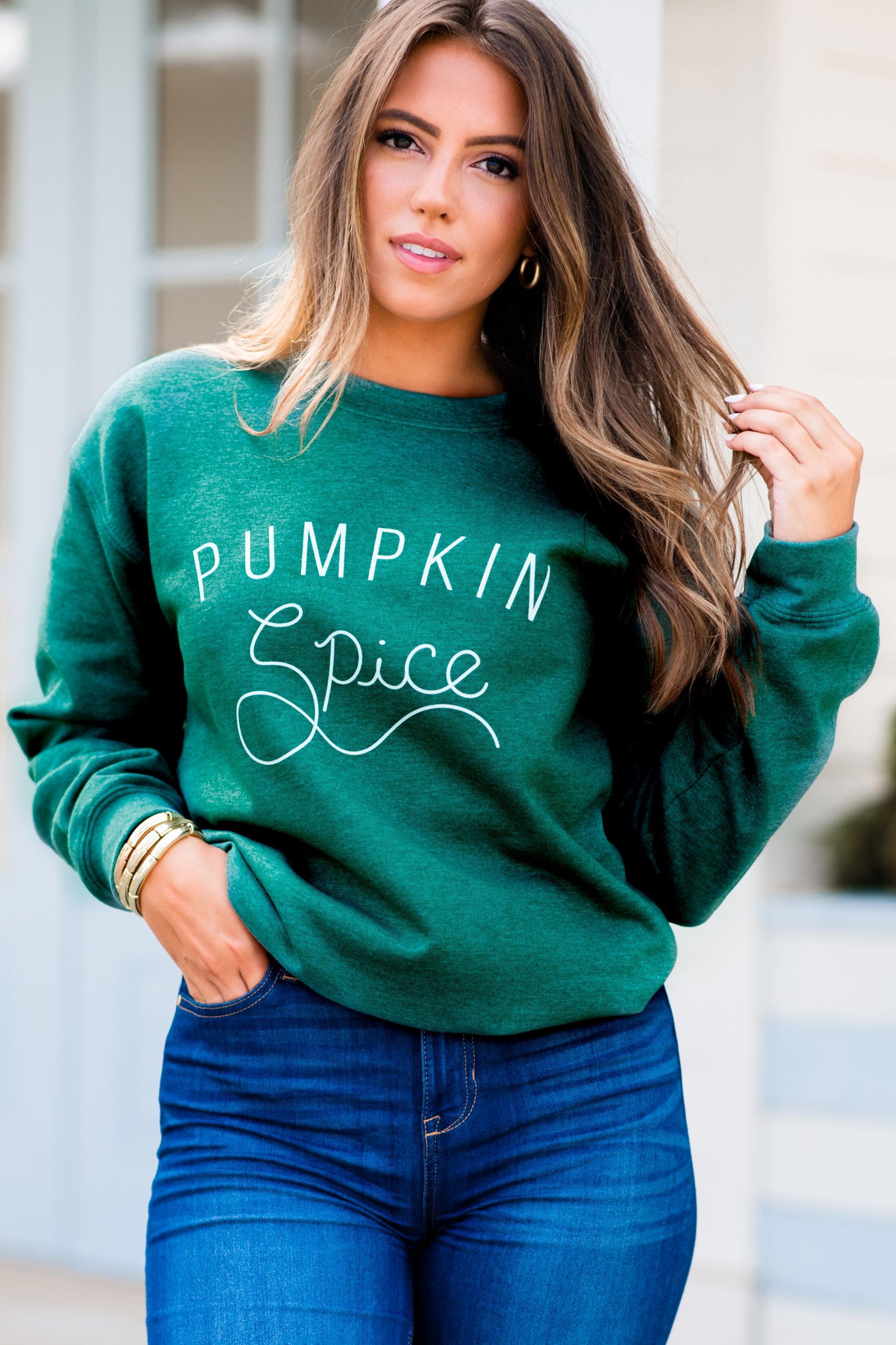 Pumpkin Spice Olive Green Graphic Sweatshirt Female Product Image