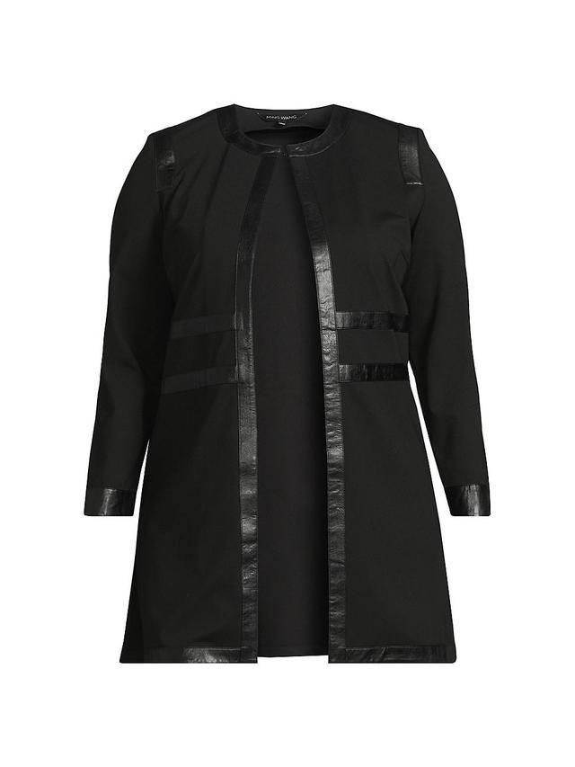 Womens Plus Faux-Leather Trim Long-Sleeve Jacket Product Image