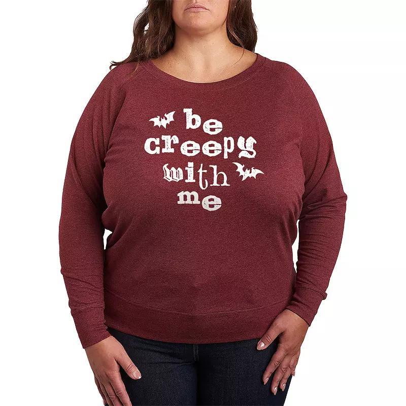 Plus Size Be Creepy With Me Bats Lightweight French Terry Sweatshirt, Womens Grey Dark Red Product Image