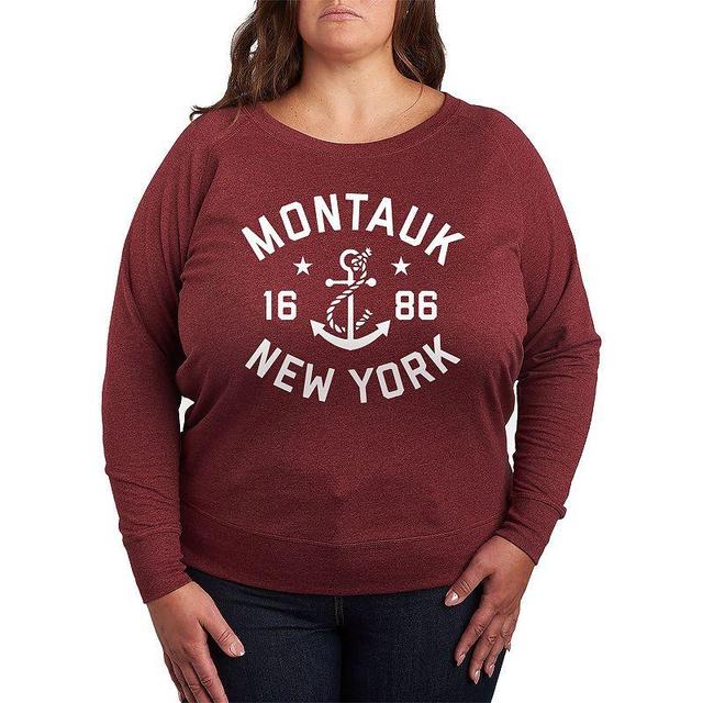 Plus Size Montauk New York Lightweight French Terry Sweatshirt, Womens Grey Maroon Product Image