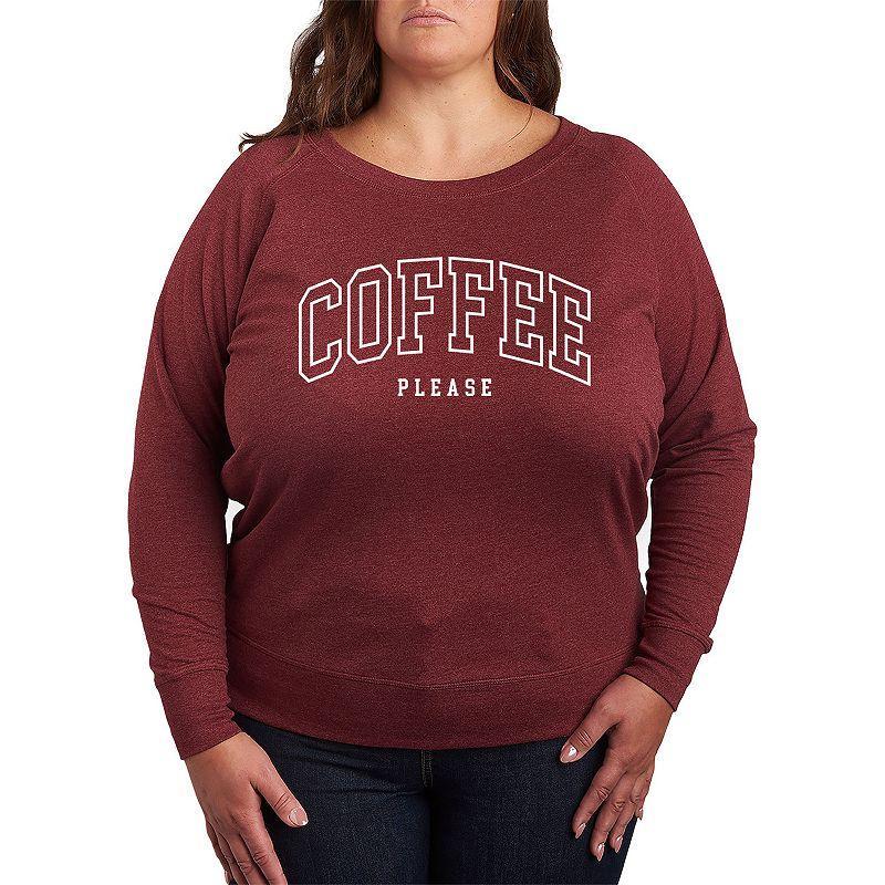 Plus Collegiate Coffee Please Slouchy Graphic Sweatshirt, Womens Grey Maroon Product Image