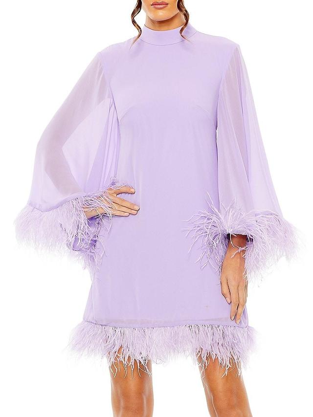 Womens Cape Sleeve Feather-Trim Minidress Product Image