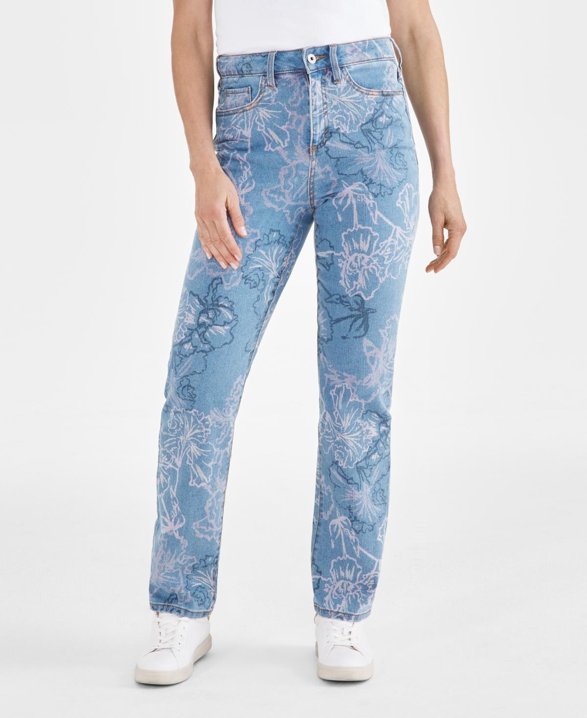 Style & Co Womens High-Rise Straight-Leg Printed Jeans, Created for Macys Product Image