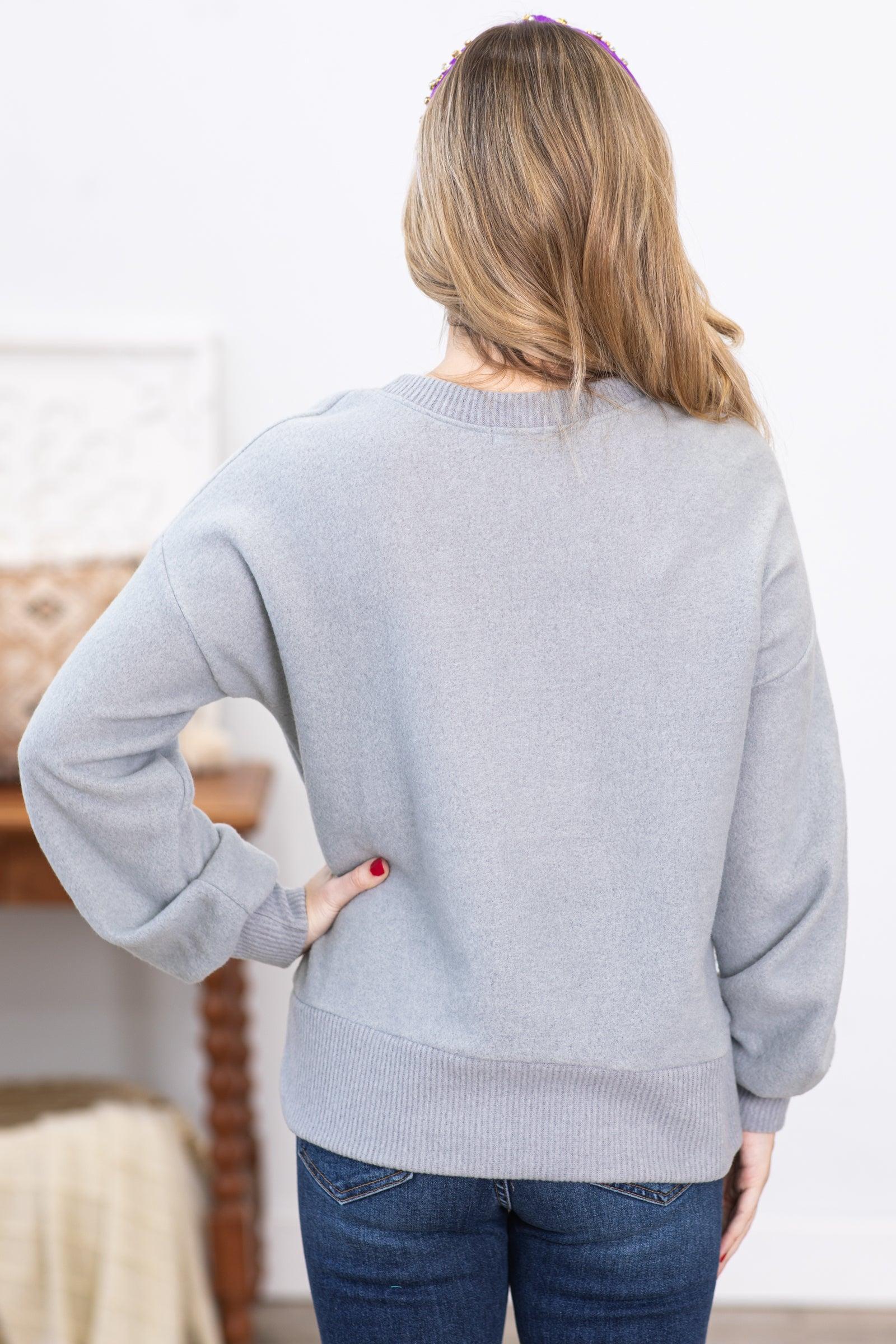 Grey Long Sleeve Contrast Rib Knit Top Product Image