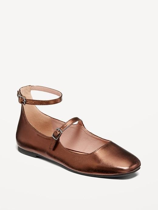 Double-Strap Faux Leather Mary Jane Flats Product Image