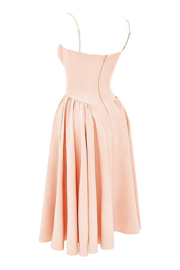 Samaria Peach Parfait Twill Corset Midi Dress Product Image