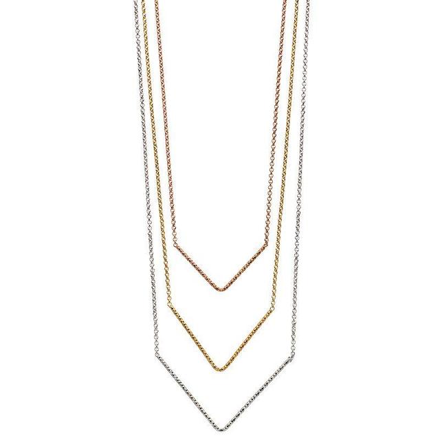 Tri-Tone Sterling Silver Graduated Triple V Necklace, Womens Product Image