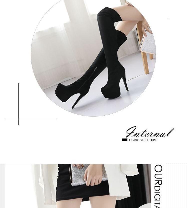 Faux Leather Block Heel Over-The-Knee Boots Product Image