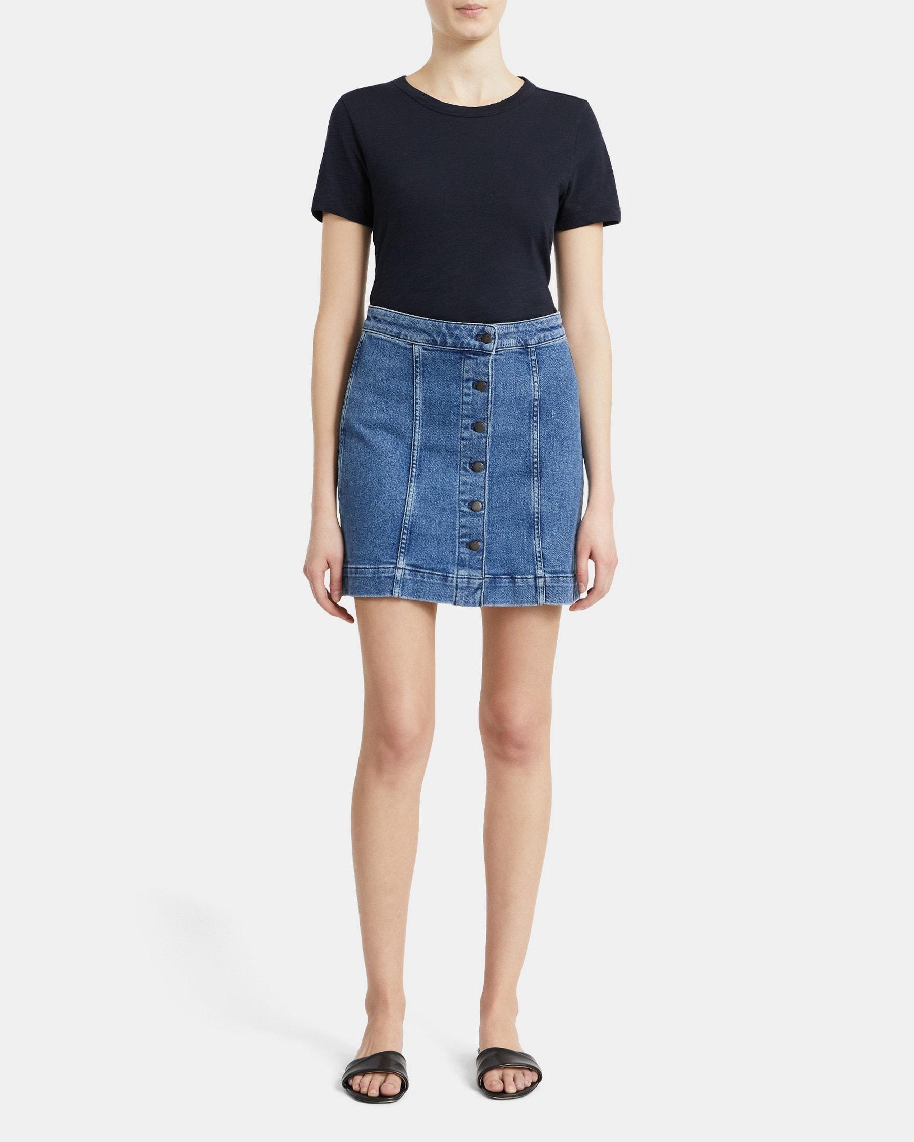 Denim Button-Front Skirt Product Image