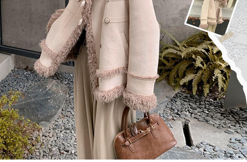 Collared Panel Faux Shearling Button Jacket Product Image