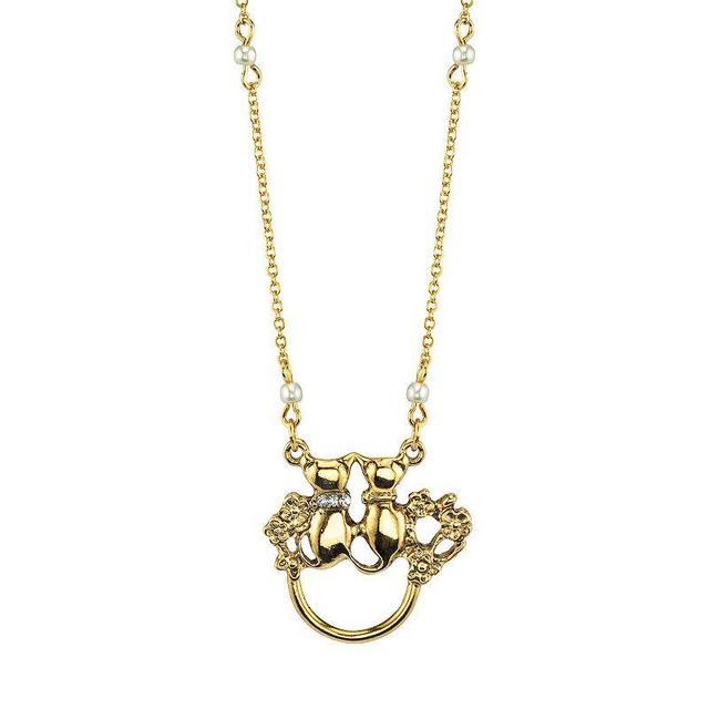 1928 Jewelry Simulated Pearl & Crystal Cat Motif Pendant Necklace, Womens, Gold Tone Product Image