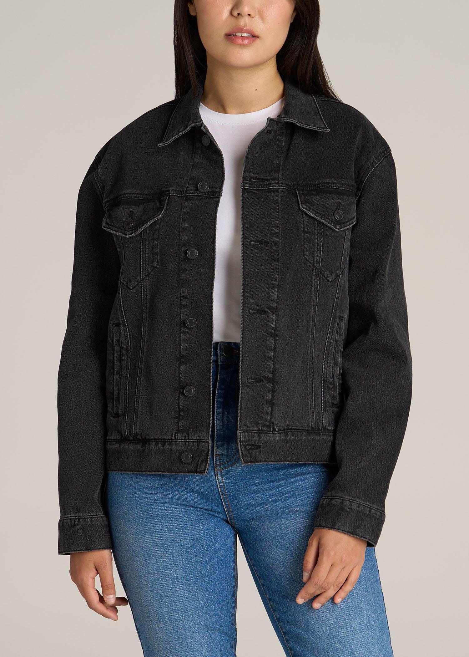 Women's Relaxed Tall Denim Jacket in Black Stone Wash Product Image