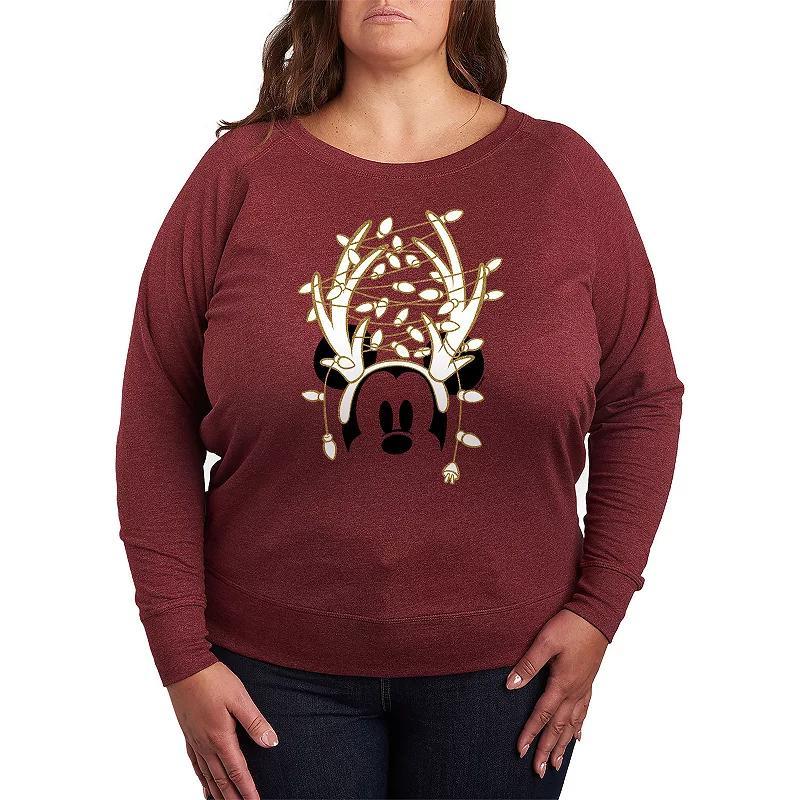 Disneys Mickey Mouse Plus Size Antlers Gold Lightweight French Terry Sweatshirt, Girls Grey Green Product Image