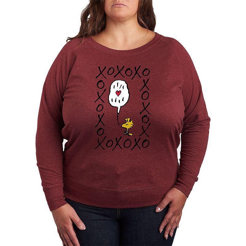 Plus Size Peanuts Woodstock Xoxo Graphic Tee, Womens Grey Maroon Product Image