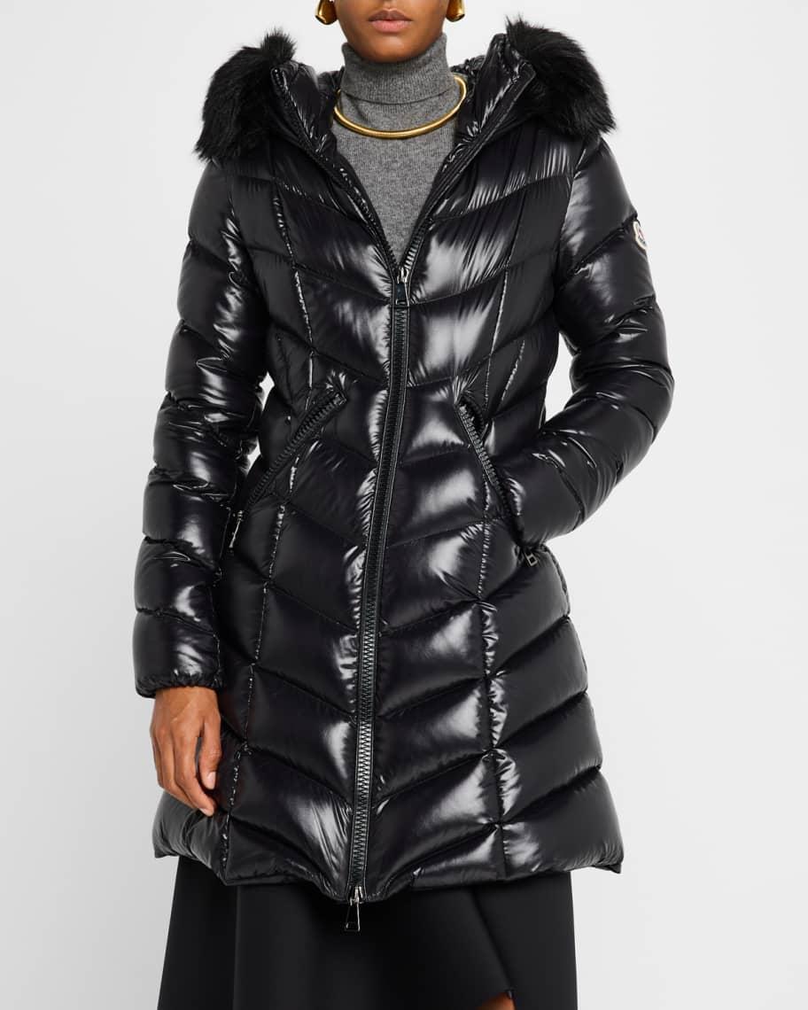 Fulmarus Chevron-Quilted Long Puffer Coat with Faux Fur Trim Product Image