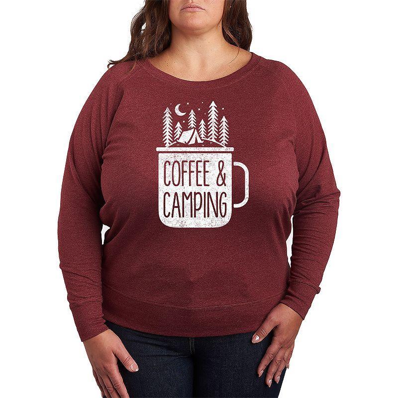 Plus Size Coffee And Camping Pullover, Womens Grey Dark Red Product Image