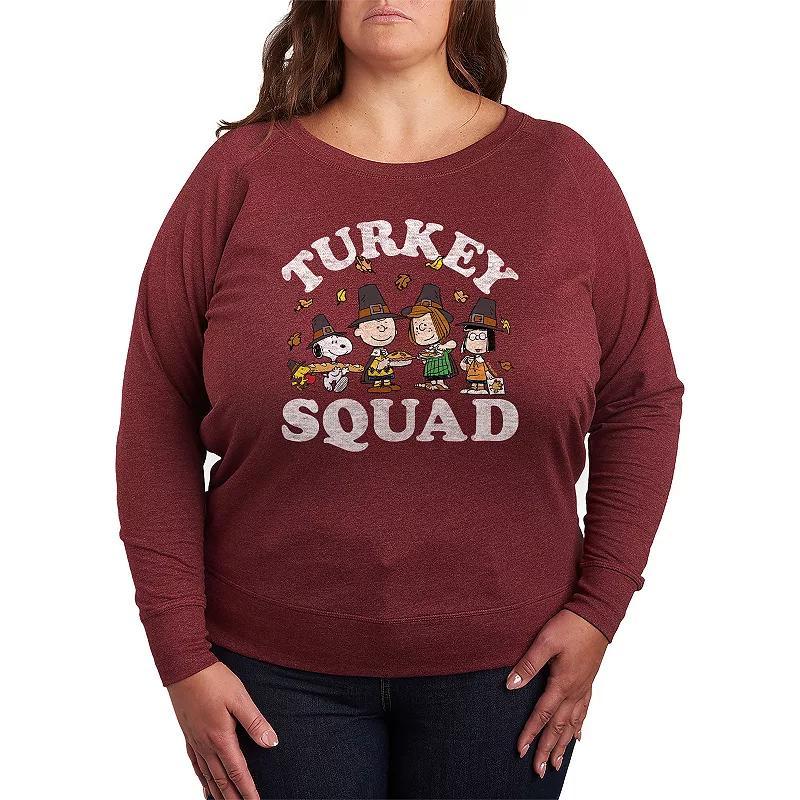 Womens Peanuts Turkey Squad Lightweight French Terry Sweatshirt Grey Dark Red Product Image