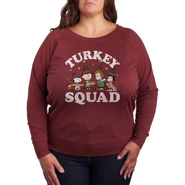 Womens Peanuts Turkey Squad Lightweight French Terry Sweatshirt Grey Dark Red Product Image