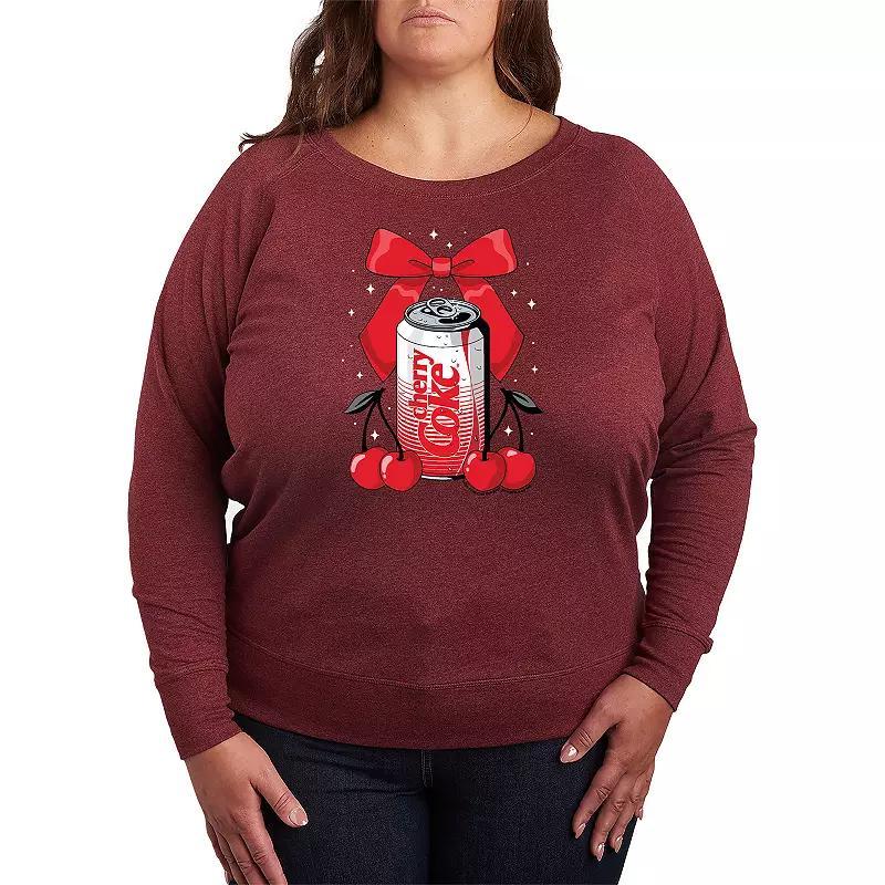 Plus Size Coca-Cola Cherry Can Bow Lightweight French Terry Sweatshirt, Womens Grey Dark Red Product Image