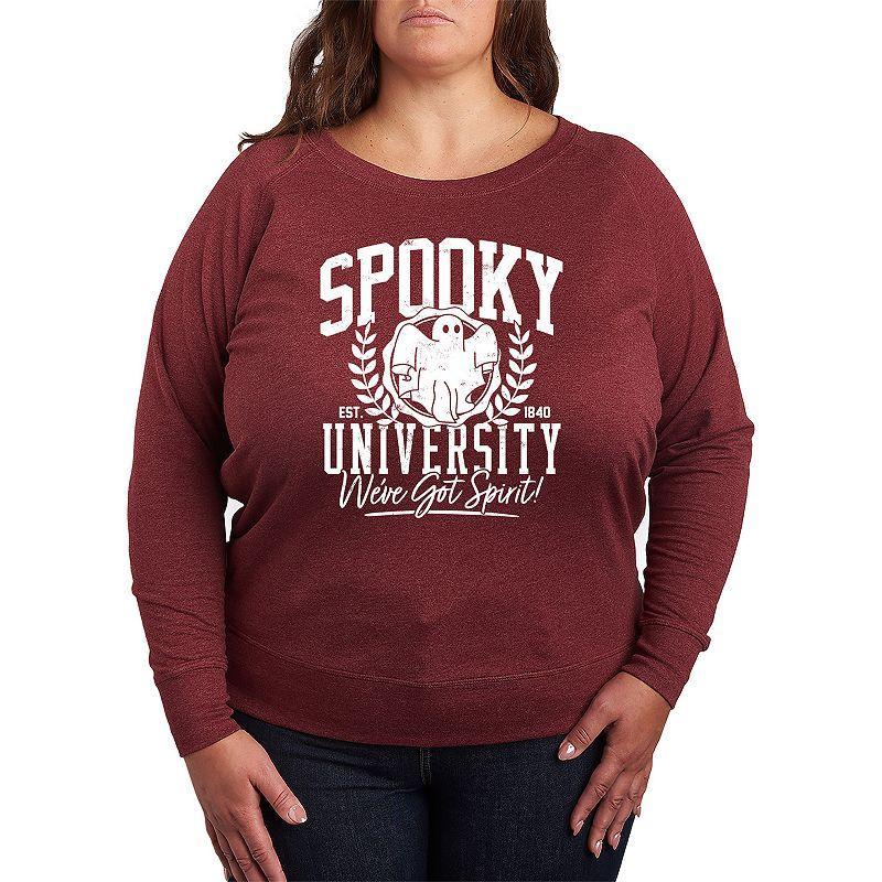 Plus Size Spooky University Lightweight French Terry Sweatshirt, Womens Grey Dark Red Product Image