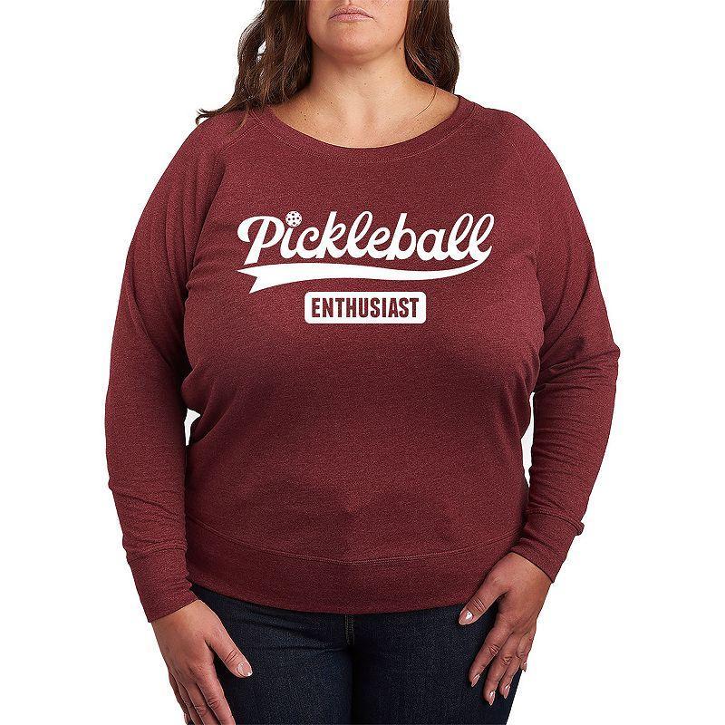 Plus Pickleball Enthusiast Slouchy Graphic Sweatshirt, Womens Grey Maroon Product Image