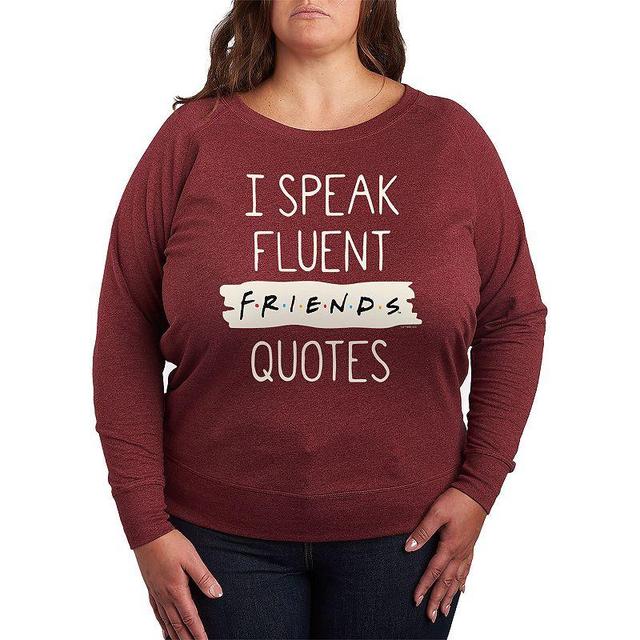 Plus Size Friends Speak Fluent Quotes Graphic Tee, Womens Grey Maroon Product Image