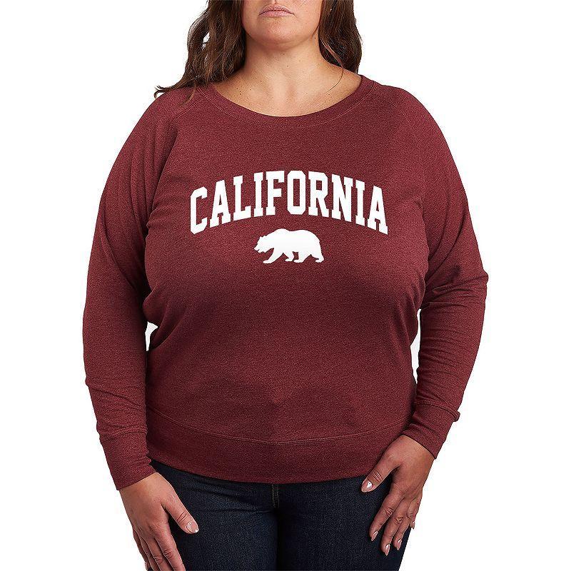 Plus Collegiate California Slouchy Graphic Sweatshirt, Womens Grey Maroon Product Image