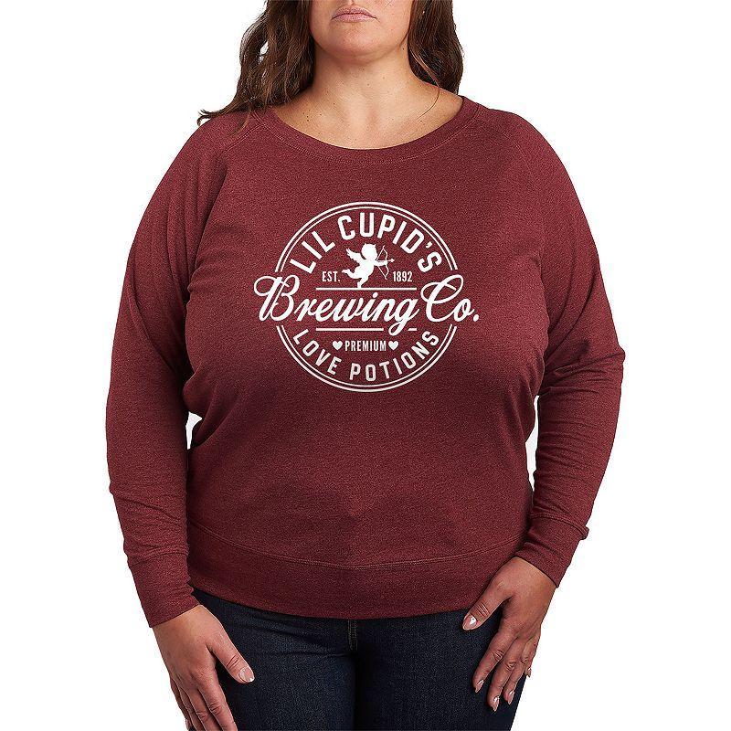 Missy Plus Size Cupids Brewing Co Long Sleeve, Womens Grey Maroon Product Image