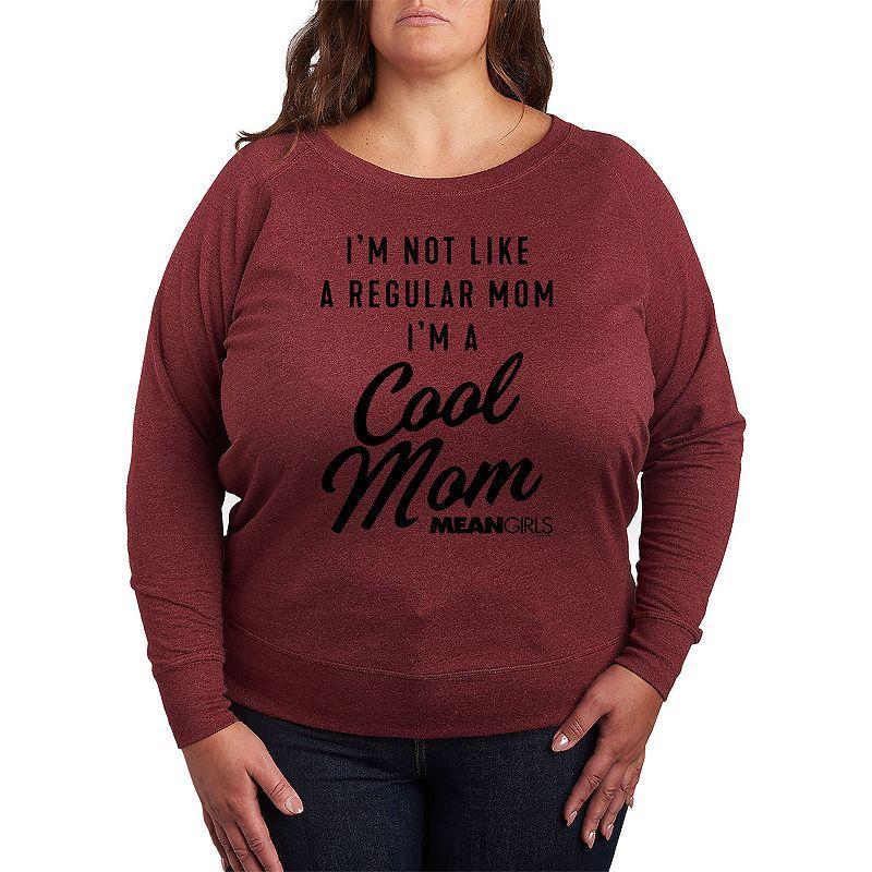 Plus Mean Girls Cool Mom Slouchy Graphic Sweatshirt, Womens Grey Dark Red Product Image