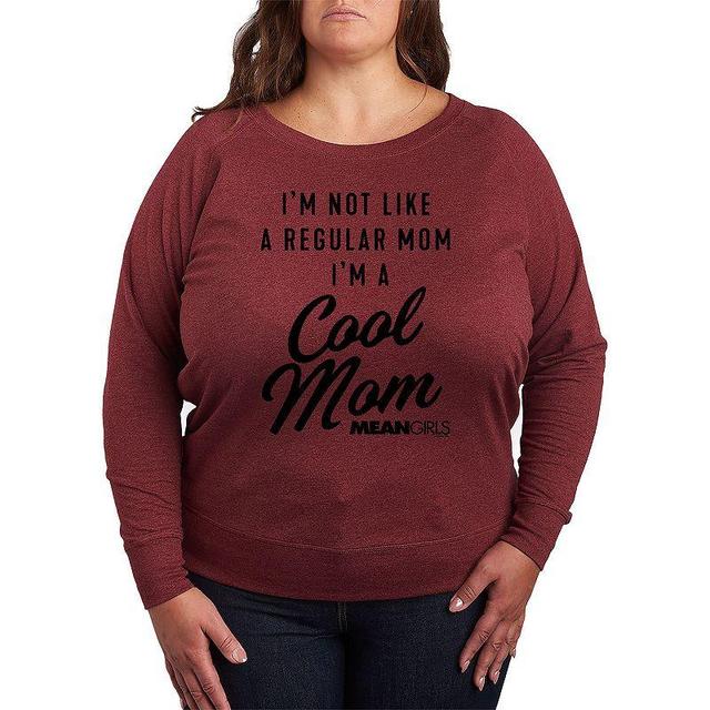 Plus Size Mean Girls Cool Mom Lightweight French Terry Sweatshirt, Womens Grey Dark Red Product Image