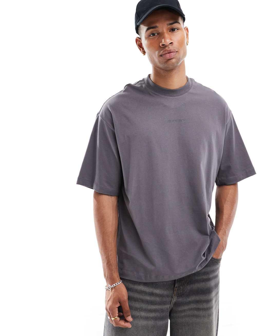 Armani Exchange boxy fit micro logo t-shirt in gray Product Image