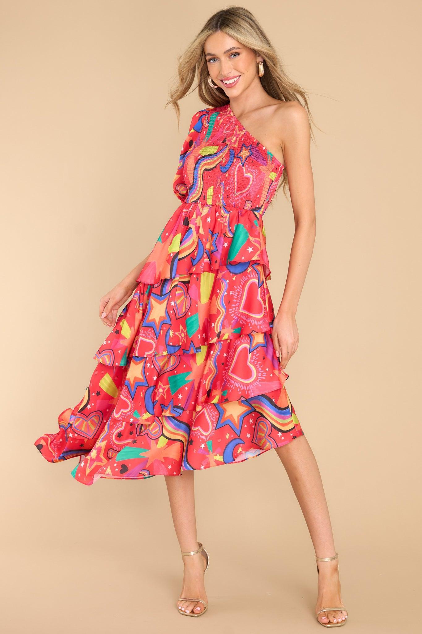 Collins Hot Pink Stargazing Midi Dress Red Product Image