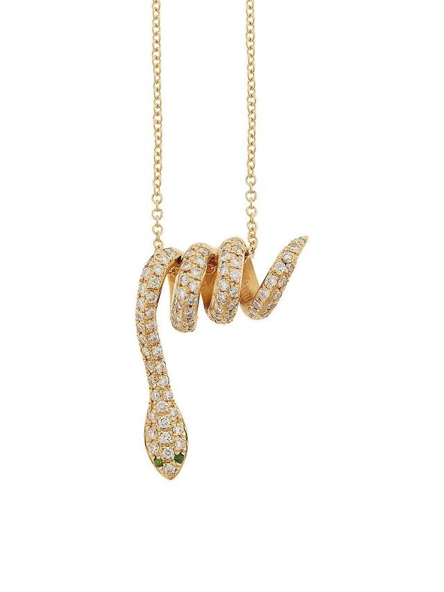 Womens Snake 18K Yellow Gold, Diamond & Tsavorite Pendant Necklace Product Image