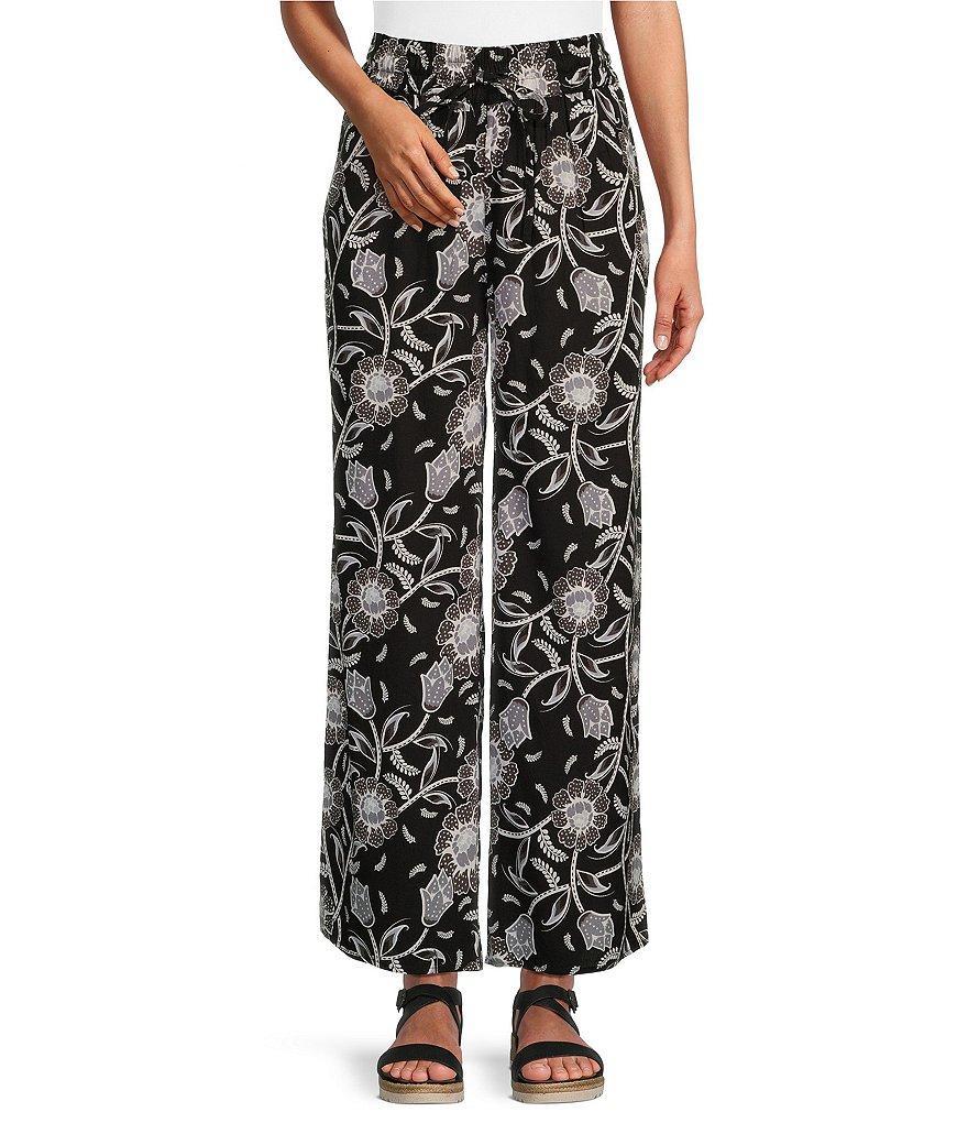 Intro Janis Woven Floral Wide Leg Pull-On Ankle Pants Product Image