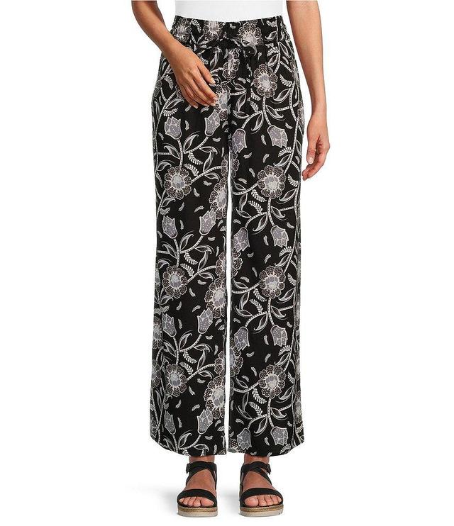 Intro Janis Woven Floral Wide Leg Pull-On Ankle Pants Product Image