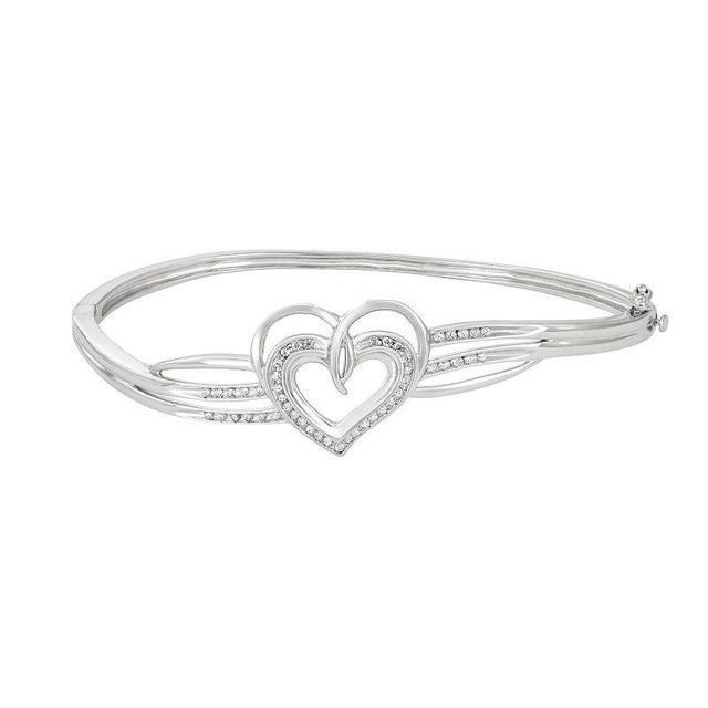 Sterling Silver 1/4 Carat T.W. Diamond Heart Bangle Bracelet, Womens White Product Image