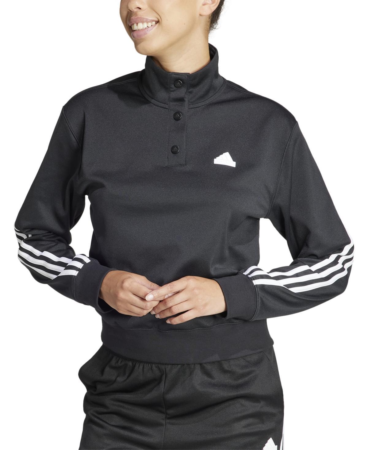 Womens adidas Iconic 3-Stripe Snap Henley Track Jacket Product Image