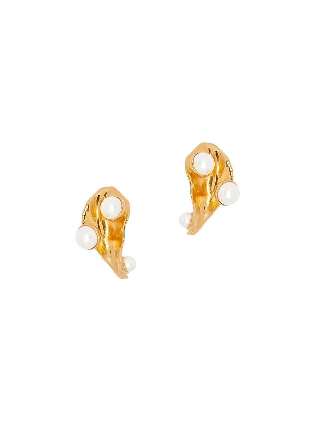 Womens Goldtone & Imitation Pearl Leaf Drop Earrings Product Image