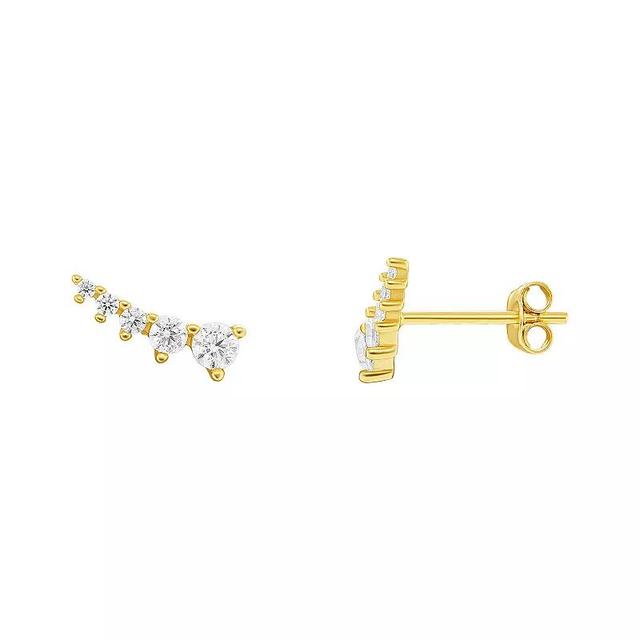 PRIMROSE 24k Gold over Sterling Silver Graduated Cubic Zirconia Crawler Stud Earrings, Womens, Gold Tone White Product Image