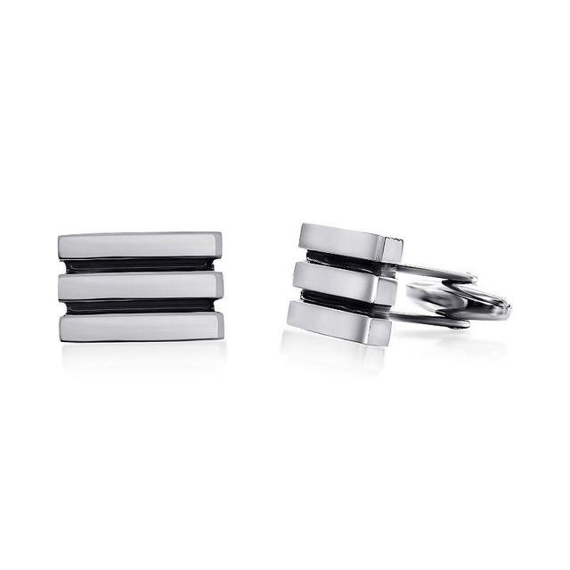 Stainless Steel Silver & Black Plated Lined Cuff Links Product Image