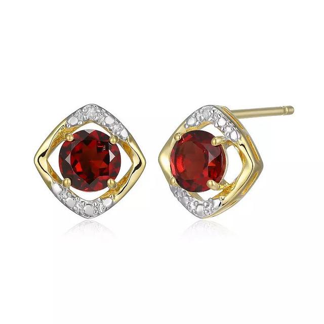 18k Gold Over Silver Gemstone & Diamond Accent Stud Earrings, Womens, January Gen Red Product Image